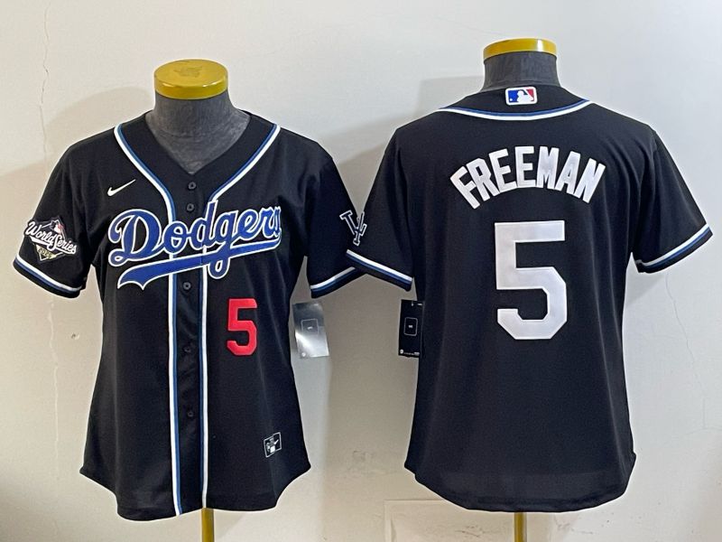 Women Nike 2026 Los Angeles Dodgers #5 Freeman Black Game MLB Jersey 05